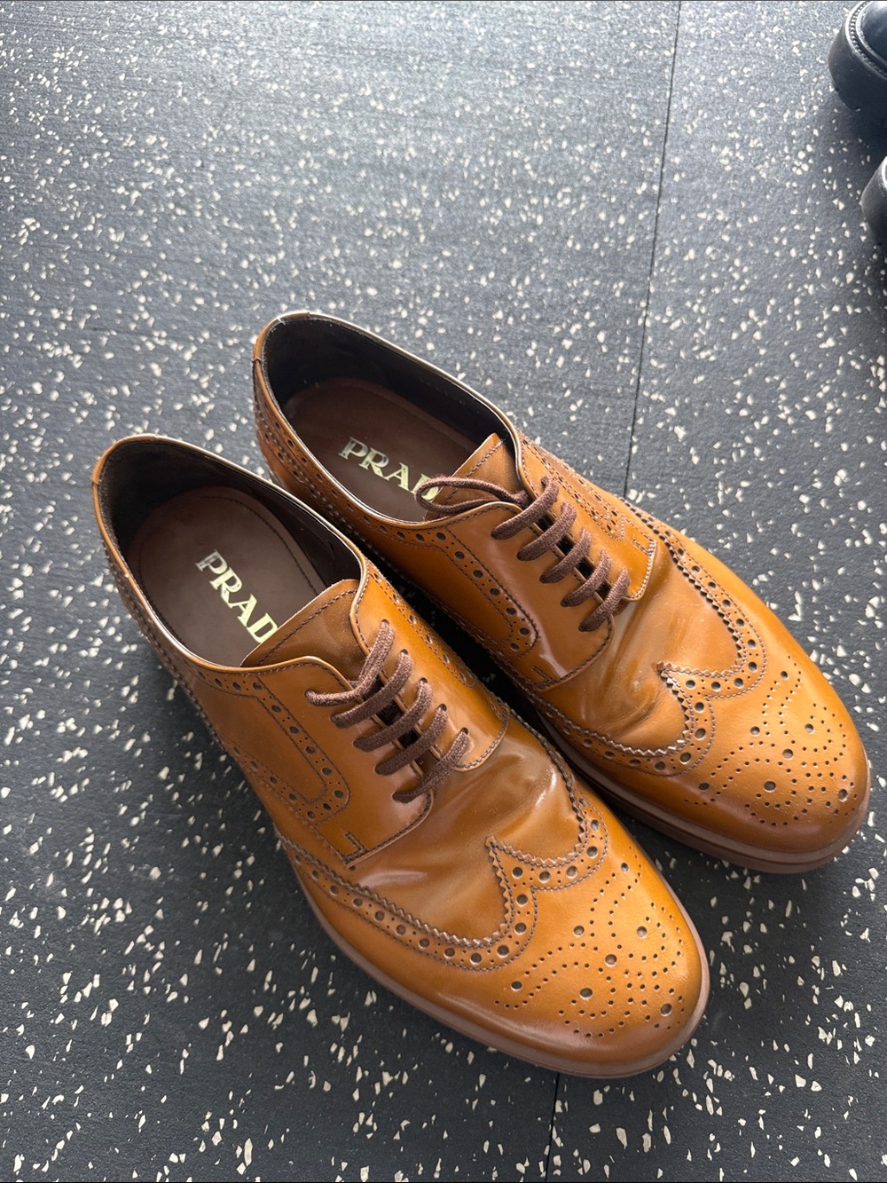 Prada Tan Leather Wingtip Brogues